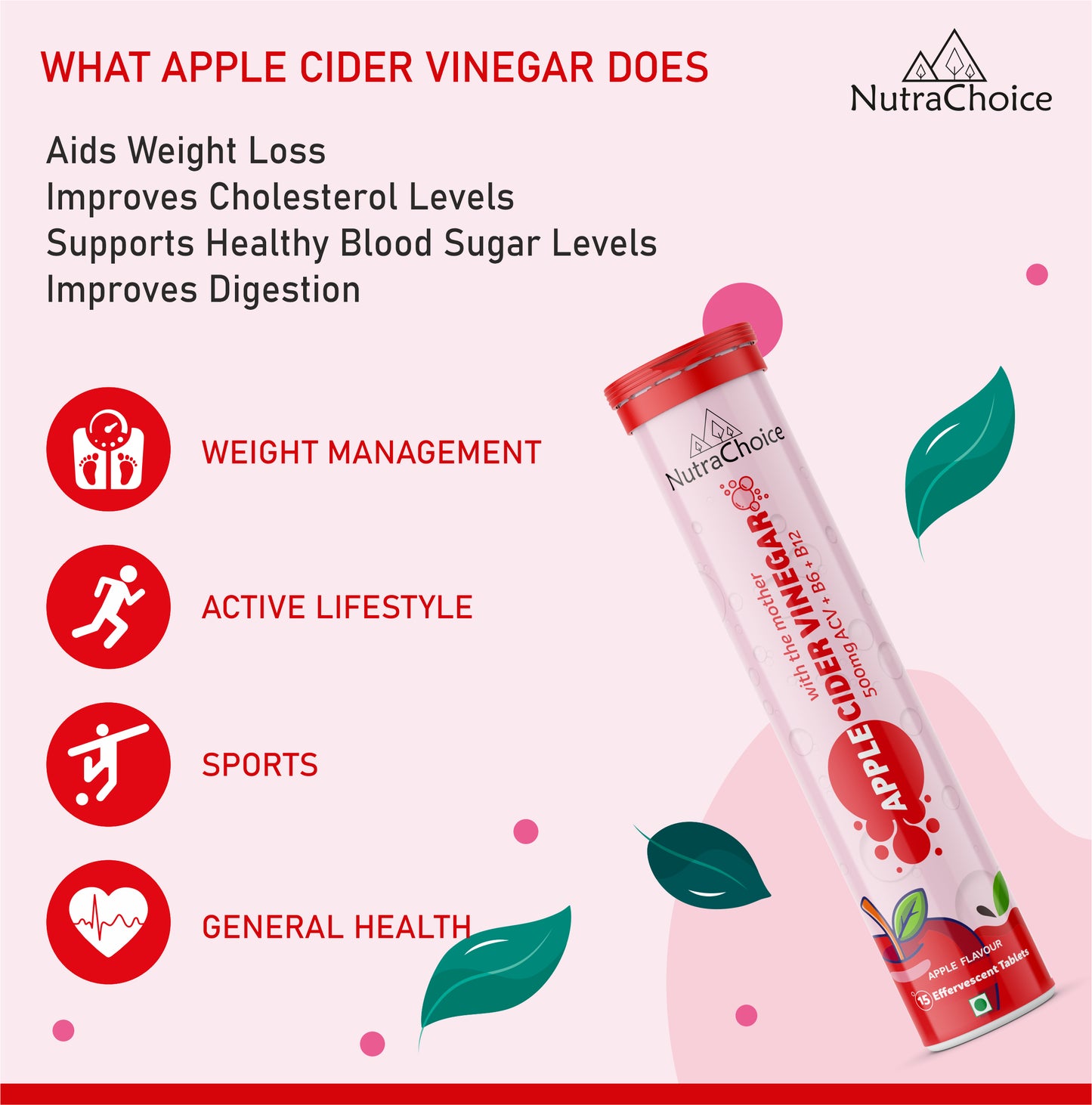 Apple Cider Vinegar Effervescent tablets with Mother for weight loss