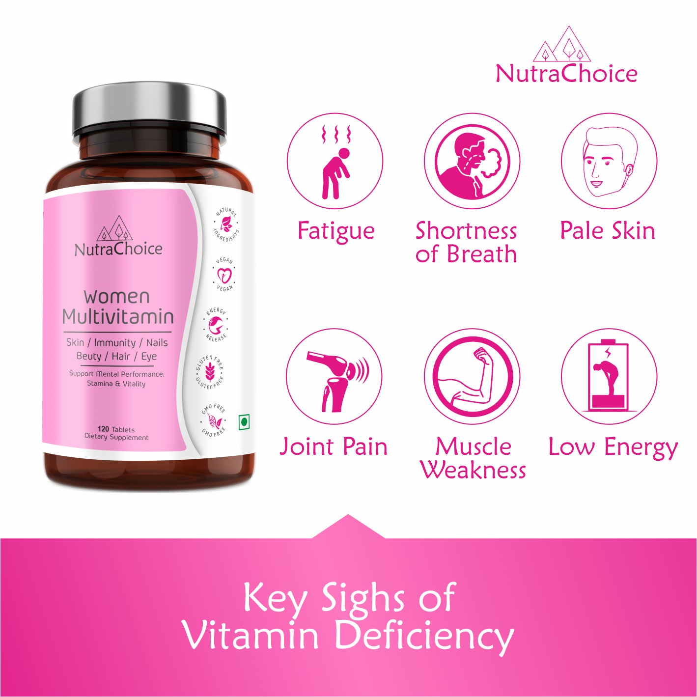 NutraChoice Women Multivitamin Tablet for Women (120 Tablets) With Probiotics, for Energy, Stamina, Vitality and Mental Performance and Healthy Hair, Beauty & Skin care, Nails