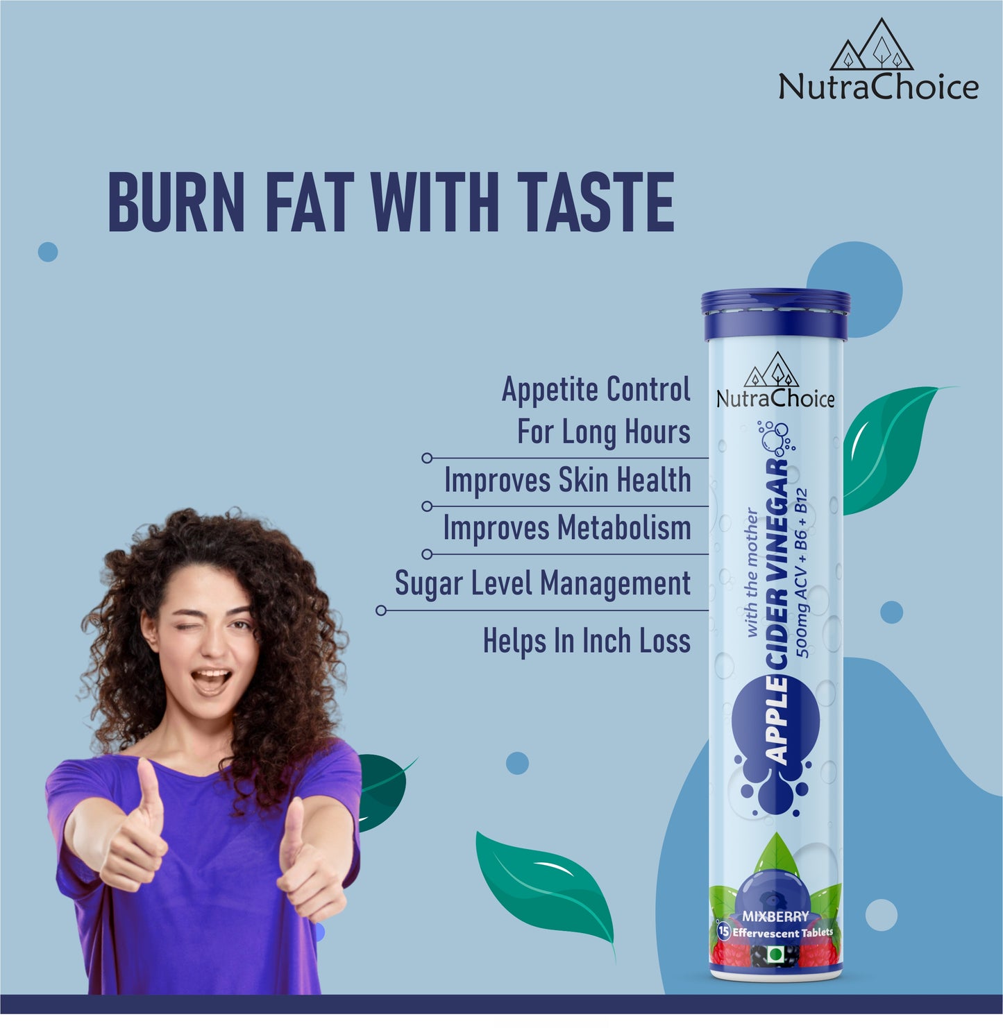 Apple Cider Vinegar Effervescent tablets with Mother for weight loss Mixberry