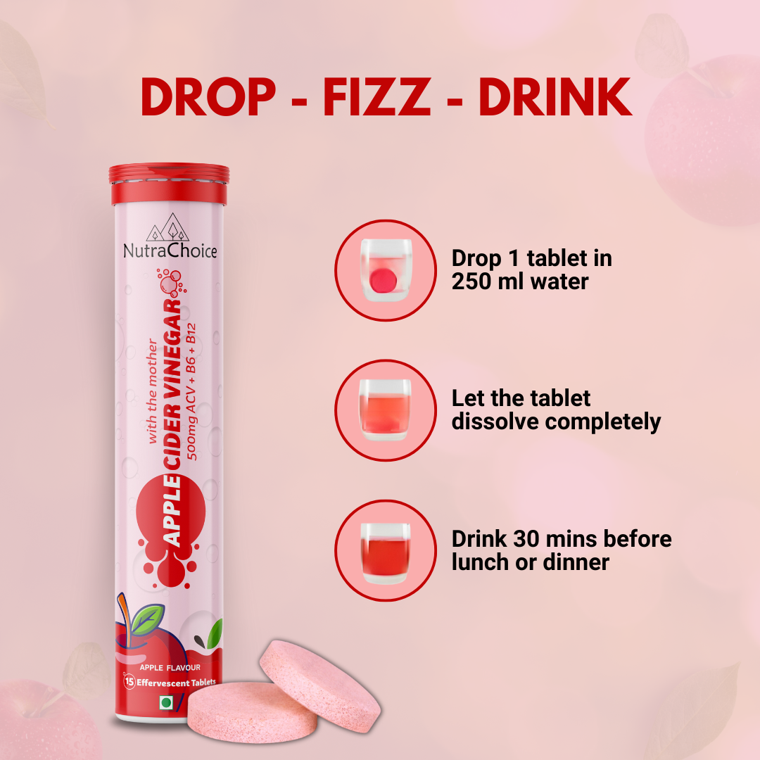 Apple Cider Vinegar Effervescent tablets 2x more Effective with Mother for weight loss